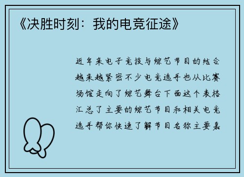 《决胜时刻：我的电竞征途》